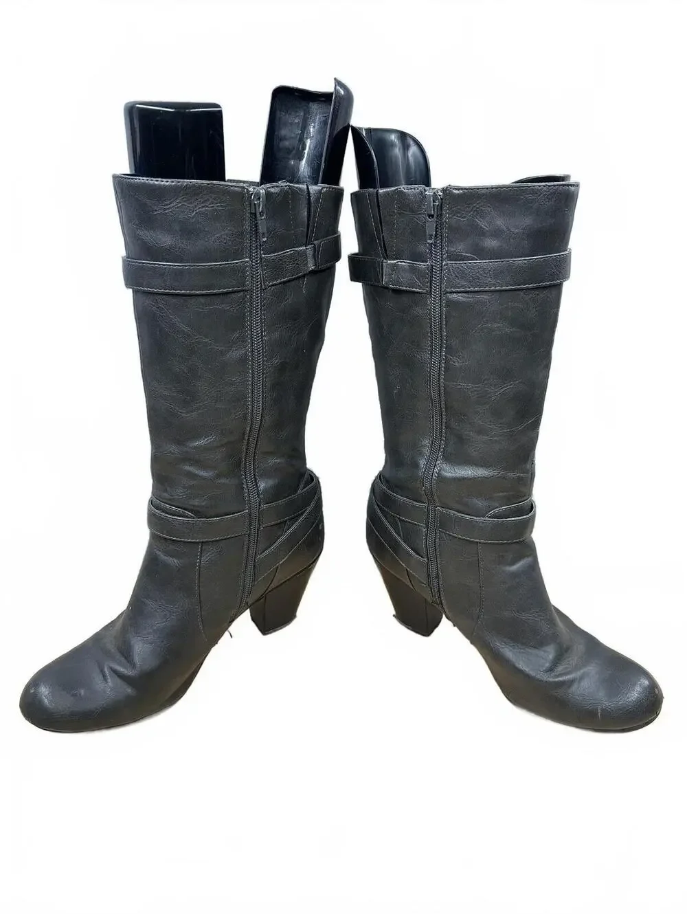Relativity Black/Dark Grey Mid Calf Buckle Strap Boots